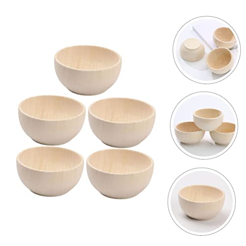 VILLFUL 5 Pcs Wooden Bowl Wooden Decor Mini Candle Decor Unpainted Wood Bowls Acorns Counting Sorting Kit Tiny Bowls Wooden Bowls for Drawing Wood