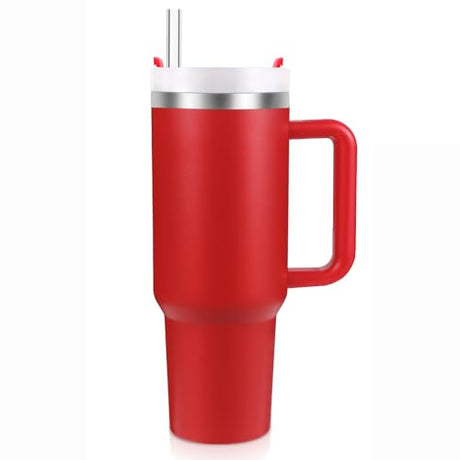 BELYQLY New Version 40oz Stainless Steel Vacuum Insulated Tumbler with Lid and Straw for Water, Smoothie and More, Iced Tea or Coffee (Christmas Red) BELYQLY