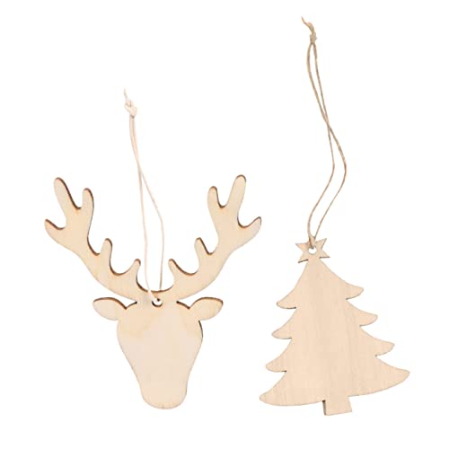 VOSAREA 40pcs Wood Chip Christmas Tree Ornaments Wooden Christmas Ornaments Unfinished Wood Slices Ornaments Wooden Reindeer Cutouts Hanging Decor VOSAREA
