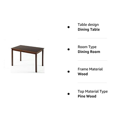 ZINUS Juliet Espresso Wood Dining Table, Table Only, 45 in x 28 in x 29 in