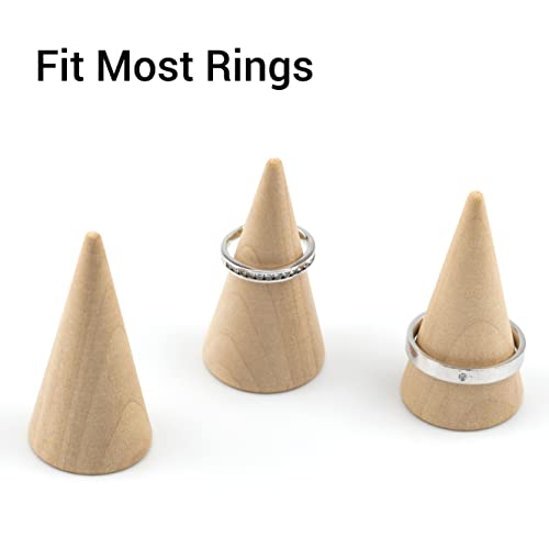 IFAMIO 10 Pieces Wood Ring Cone Stand Wooden Single Ring Display Holder Cone Shape Ring Display Support Ring Rack Ring Holder Jewelry Display Stand