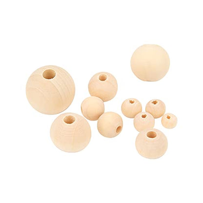 Wooden Beads for Crafts, 6 Sizes Round Unfinished Wood Beads Assorted Wooden Decorative Beads Loose Spacer Beads for Jewelry Making and DIY Crafting