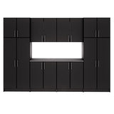 Prepac Elite Functional 8-Piece Garage Cabinets and Storage System Set G, Simplistic Garage Closet Shop Cabinets 16" D x 128" W x 89" H, Black, Prepac