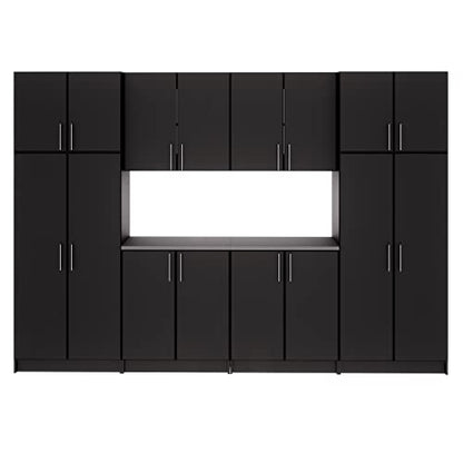 Prepac Elite Functional 8-Piece Garage Cabinets and Storage System Set G, Simplistic Garage Closet Shop Cabinets 16" D x 128" W x 89" H, Black,