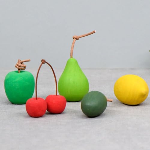 TEHAUX Unfinished Wood Fruit 5pcs Unpainted Mini Wood Pear Apple Lemon Cherry Kiwi Art Crafts 3D Blank Fruits DIY Fruit Figurines for Painting Wood - WoodArtSupply