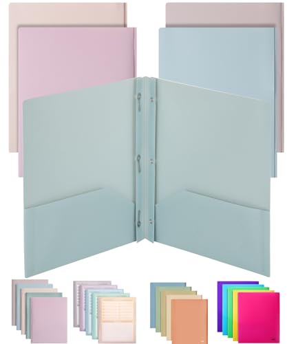 Mr. Pen- Plastic Folders with Pockets and Prong, 5 Pack, Muted Pastel Colors, Pocket Folders, File Fasteners, 2 Folder, Two - WoodArtSupply