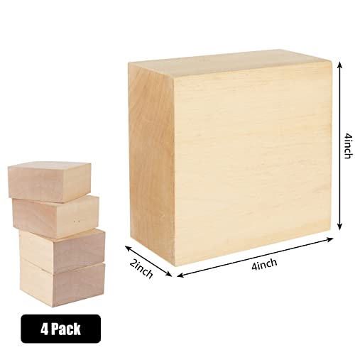 4 PCS Basswood Carving Blocks 4 X 4 X 2 inch Bass Wood for Wood Carving Whittling Wood Carving Blocks Wood Blocks for Carving Unfinished Wood Blocks SHUESS