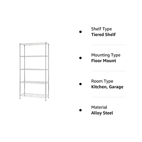 FDW 14" D×36" W×72" H Wire Shelving Unit Metal Shelf with 5 Tier Adjustable Layer Rack Commercial Strong Steel for Restaurant Garage Pantry FDW