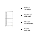 FDW 14" D×36" W×72" H Wire Shelving Unit Metal Shelf with 5 Tier Adjustable Layer Rack Commercial Strong Steel for Restaurant Garage Pantry FDW