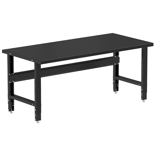 Borroughs® 72" Adjustable Workbench, 12-Gauge Black Painted Steel Top Heavy-Duty Workstation, 2000 LBS Load Capacity Worktable for Workshop, Garage, Borroughs