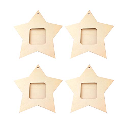 Amosfun 10pcs Wood Star Mini Photo Picture Frames Wooden Unfinished Wooden Cutouts 4th of July Decorations - WoodArtSupply