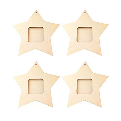 Amosfun 10pcs Wood Star Mini Photo Picture Frames Wooden Unfinished Wooden Cutouts 4th of July Decorations - WoodArtSupply