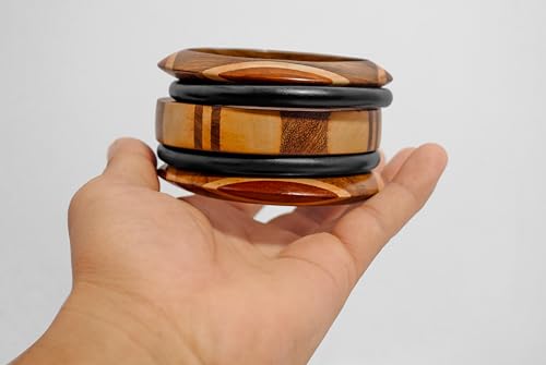 Pure Hands Muse Elation - Wooden Bracelet, Handmade Set of 5 Chunky Wood Bangle Bracelet for Girls (Medium Hand Size - Costume Wooden Jewelry) - WoodArtSupply