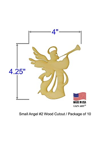 Unfinished Angel #2 Wood Cut Out Available in a Variety of Sizes and Thicknesses (1/4” Thickness, Small 4" x 4.25" (Package of 10)) - WoodArtSupply