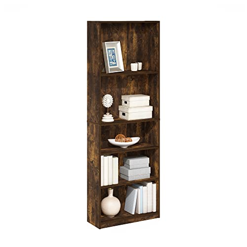 Furinno Jaya Simply Home Adjustable Shelf Bookcase, 5-Tier, Amber Pine - WoodArtSupply