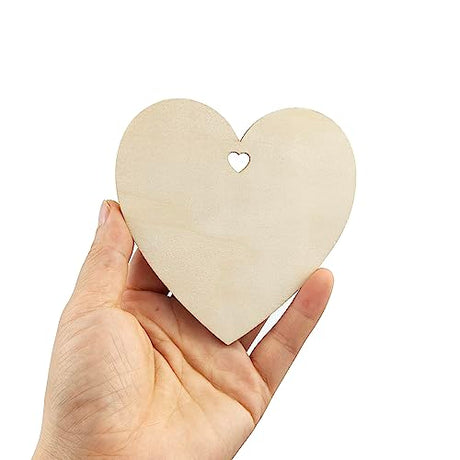 32 Pack 4 Inch Wood Heart Cutouts Unfinished Wooden Heart Hanging Ornaments DIY Heart Craft Gift Tags for Thanksgiving Christmas Home Party Xonzmmk