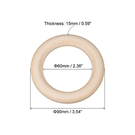 uxcell 6Pcs 90mm(3.5-inch) Natural Wood Rings, 15mm Thick Smooth Unfinished Wooden Circles for DIY Crafting, Knitting, Macrame, Pendant uxcell