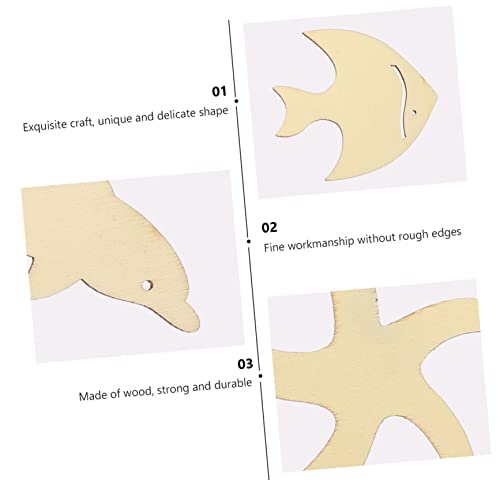 ibasenice 56 Pcs Ocean Cartoon Wood Chips Ornaments for Kids Unfinished Wood Seahorse Ocean Life Cutouts Wood Paint for Crafts Wood Cutouts for ibasenice