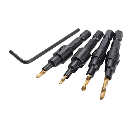 1/4 inch Hex Shank Countersink Drill Bit Power Tools Accessories for Plastic Metal Woodworking Tool by Power Drill 4Pcs/Set #6#8#10#12 (Gold)