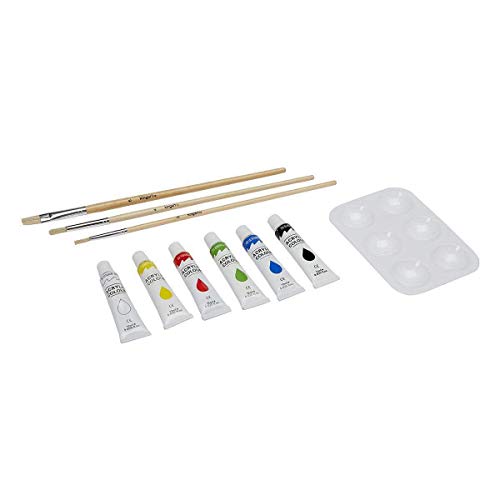 KINGART Artist Painting Set with 6 Vivid Acrylic Paint Colors, 12" Easel, 4 Canvas Panels, 3 Brushes, Painting Palette - School, Students, Beginners KINGART