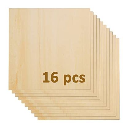 OUYZGIA 16 Pcs Plywood Basswood Sheets 11.8”x11.8”x1/8” 3mm Unfinished Wood Sheets for Laser Cutting Engraving DIY Painting Modeling (300x300x3mm, 16 - WoodArtSupply