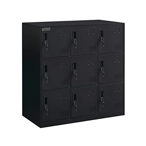 9 Door Locker Office Storage Locker Home and School Storage Organizer Metal Storage Cabinet with Lock for Classroom Gym Kids Room Playroom (Full MAYROY