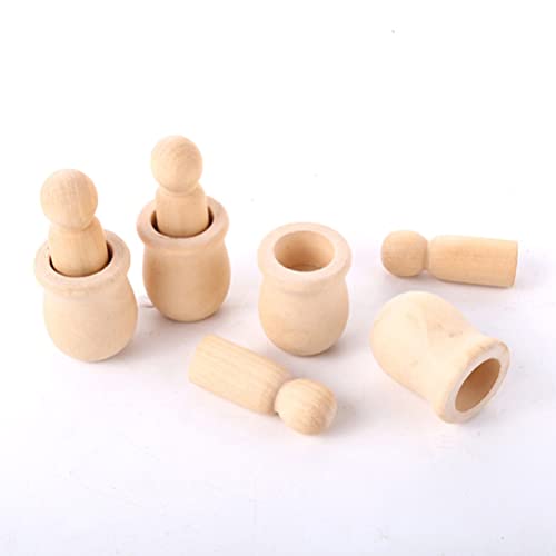 Kisangel 8pcs Hand Painted Ornaments Wooden Doll Bodiesd Wooden People pegs Blank peg Doll Unfinished Wooden Doll Peg Dolls with Cups Kid Toys DIY Kisangel