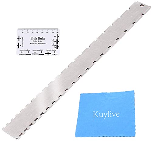 Guitar Neck Notched Straight Edge Luthiers Tool with String Action Ruler Gauge for Gibson 24.75" and Fender 25.5" Electric Guitars NeeQi