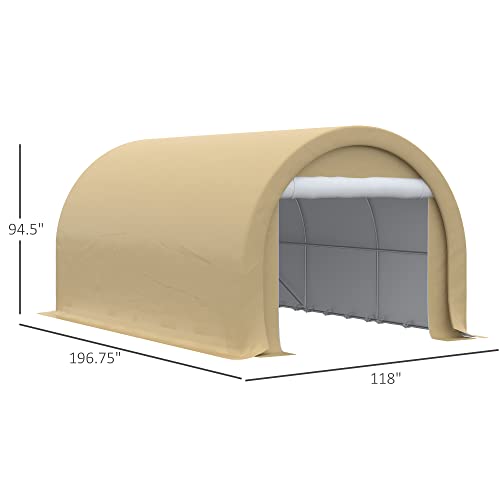 Outsunny 10' x 16' Carport, Heavy Duty Portable Garage Storage Tent with Large Zippered Door, Anti-UV PE Canopy Cover for Car, Truck, Boat, - WoodArtSupply