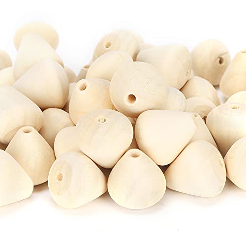 50Pcs Wood Beads Cone Shape Round Unfinished Wooden Loose Beads Wood Spacer Beads for Crafts DIY Jewelry Making Decoration Hztyyier