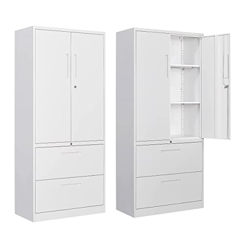 SISESOL Metal Storage Cabinet with Drawers, 71" File Cabinets for Home Office, Locking Steel Storage Cabinet with Doors and Shelves for Home, Office, - WoodArtSupply