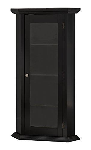 Kings Brand Furniture - Corner Curio Storage Cabinet with Glass Door, Black Finish - WoodArtSupply