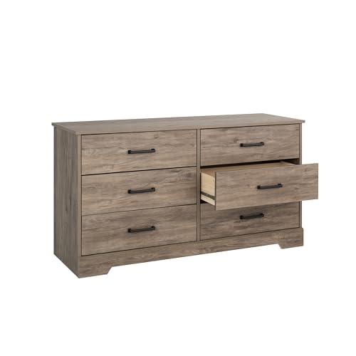 Prepac Six Drawer Dresser, 18.25in x 53.25in x 28.5in, Rustic Brown - WoodArtSupply