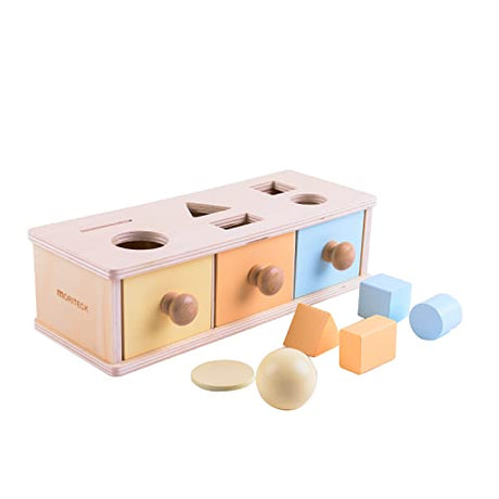 MORITECK Montessori 3 in 1 Object Permanence Box Coin Box Shape Sorter for 8 Months up Baby Wooden Toy for Boy Girls Christmas Birthday Gift MORITECK