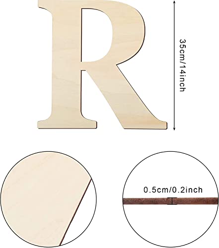 Y8HM 14Inch/35cm Large Wooden Letters R, 0.2Inch/0.5cm Thick Blank Unfinished Wooden Signs for DIY Crafts Decor, Birthday, Parties, Wedding,