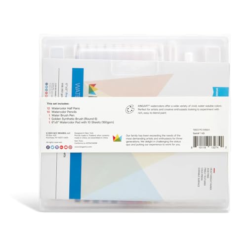 KINGART Studio Watercolor Painting Kit, Including Watercolor Paint, Pencils & Paper, Brushes, Set of 25 KINGART