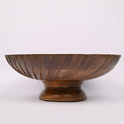 EDHAS Mango Wood Decorative Wooden Bowl Hand Carved Home Decor for Dining Table Center, Living Room, Kitchen Décor (12" x 12' x 4.75") - WoodArtSupply