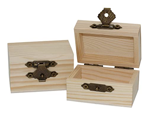 Creative Hobbies 12-Pack Mini Wooden Treasure Boxes with Locking Clasp - Unfinished Wood Treasure Chest for Party Favors, DIY Projects, Home Decor, Creative Hobbies