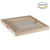 Wooden Square Trays for Serving - Five Piece Nested Breakfast Tray - Wood Crafts Trays for Organizing | Bathroom Tray - Food Trays for Party Buffet Hammont