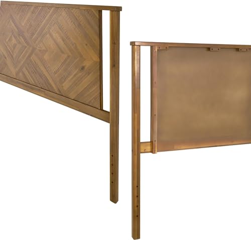 Bme Ethan King Wood Headboard - Rustic Dark Brown Acacia with Herringbone Design for King or Queen Beds Bme