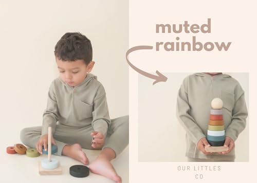 Our Littles Co Neutral Rainbow Wooden Ring Stacker Toy | Montessori Stacking Rings for Toddlers | Educational & Developmental Sensory Toys Non-Toxic, Our Littles Co