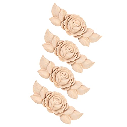 Wood Applique Rubber Wood Carved Corner Onlay Applique Furniture,Decorative Wood Appliques,Onlay Door Wall Cabinet Frame Decor Flower Shape Unpainted Pilipane