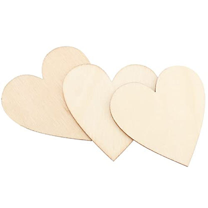 NINGWAAN 100 PCS 3 Inch Wooden Heart Cutouts, Unfinished Wood Heart Slices, Heart Shaped Wooden Ornaments for DIY Crafts Projects, Wedding, Valentine