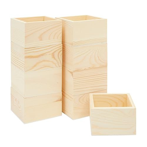 Bright Creations 10 Unfinished Small Wooden Boxes for Crafts with 1 Sanding Sponge (4 In, 11 Pieces) Bright Creations