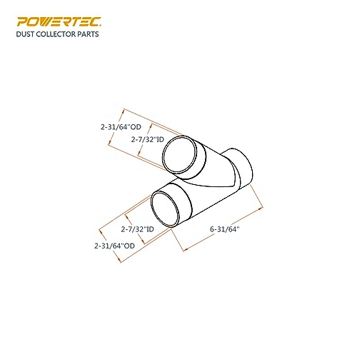 POWERTEC 70228 2-1/2 Inch Y-Fitting Dust Collection Hose Connector, Clear Color POWERTEC