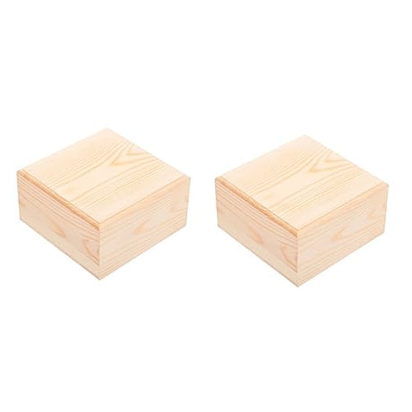 Tofficu 2 Pcs Wooden Storage Box Unfinished Wood Crate Unpainted Wooden Desk Topper Vintage Desktop Jewelry Organizer Tray Storage Cubes with Lid Tofficu
