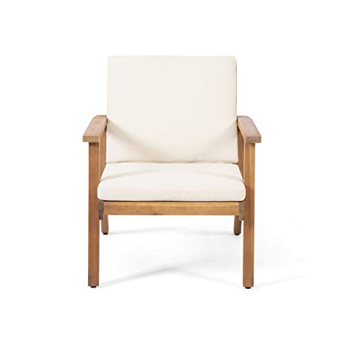 Christopher Knight Home Carlos Outdoor Acacia Wood Club Chairs with Cushions (Set of 2), Brown Patina Finish, Cream Christopher Knight Home