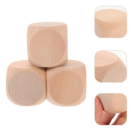 TEHAUX Unfinished Wood Dice, 3pcs 57mm Small Wooden Cubes 6 Sided Wood Cubes with Rounded Corners for Classroom Board Games DIY Sticker Math Counting TEHAUX