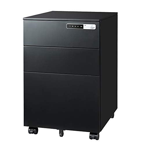 DEVAISE 3-Drawer Mobile File Cabinet with Smart Lock, Pre-Assembled Steel Pedestal Under Desk, Black DEVAISE