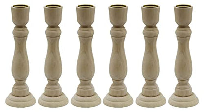 7 Inch Tall Unfinished Wooden Candlesticks with Metal Candle Holder Cup Center - Versatile & Customizable Decor for Crafting, Home, and Group